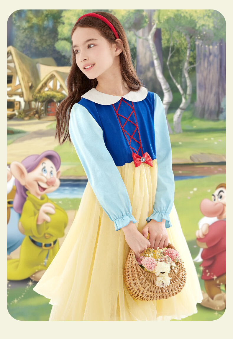 Disney Girls Dress Children's Skirt Spring Summer New Snow White Mesh Long Dress for Older Kids Q069S Snow White 150 5