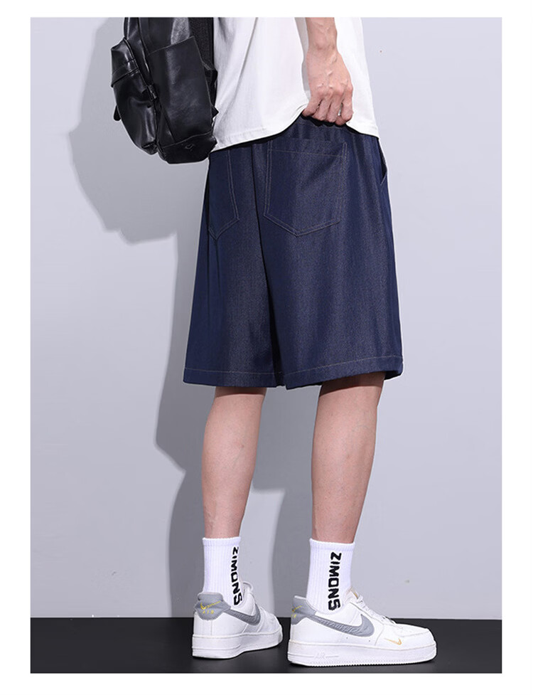 JEEP SPIRIT Men's Summer Thin Ice Silk Denim Shorts Straight Five-Point Pants American Original Color Blue 3XL 6