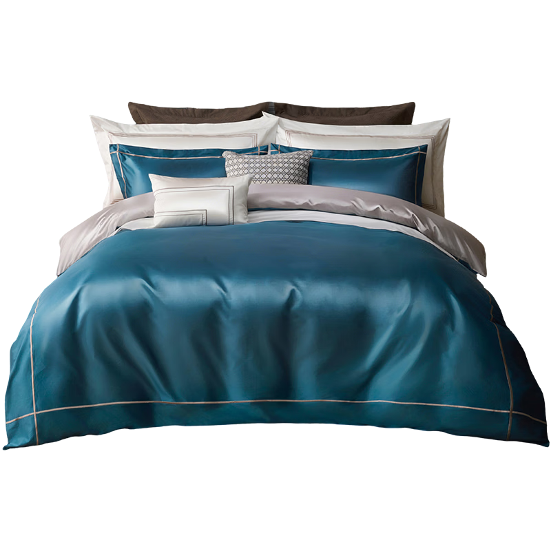 Canasin Hotel Bedding, 100-Piece Pure Cotton Set, Satin Bedding Set with Bedsheet, Duvet Cover And Pillowcases, Blue, for 1.8-Meter Bed