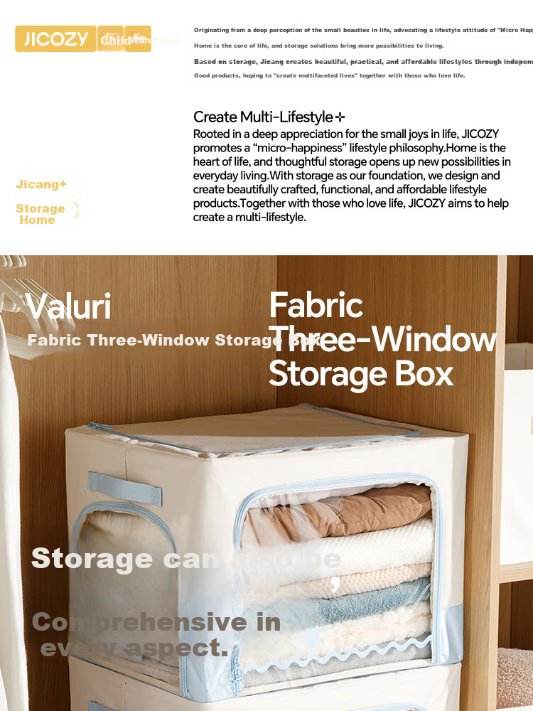 Jicang Fabric Clothes Storage Box with Window, Wardrobe Organizer for Quilt and Clothing Storage 1