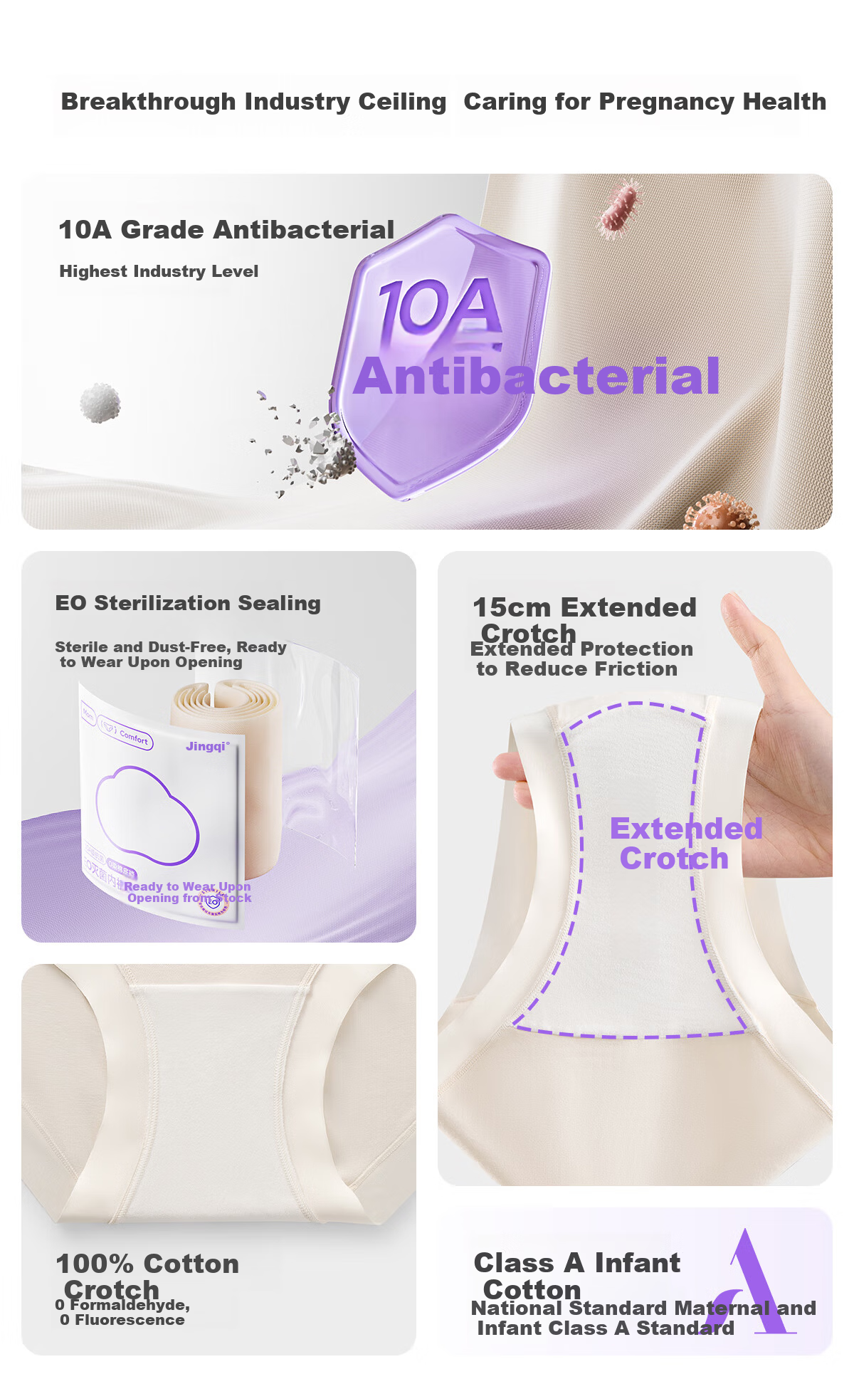 JOYNCLEON Maternity Cotton Low-Waist Seamless Extended Crotch Pregnancy Underwear EO Sterilized XXL jnk194189 4