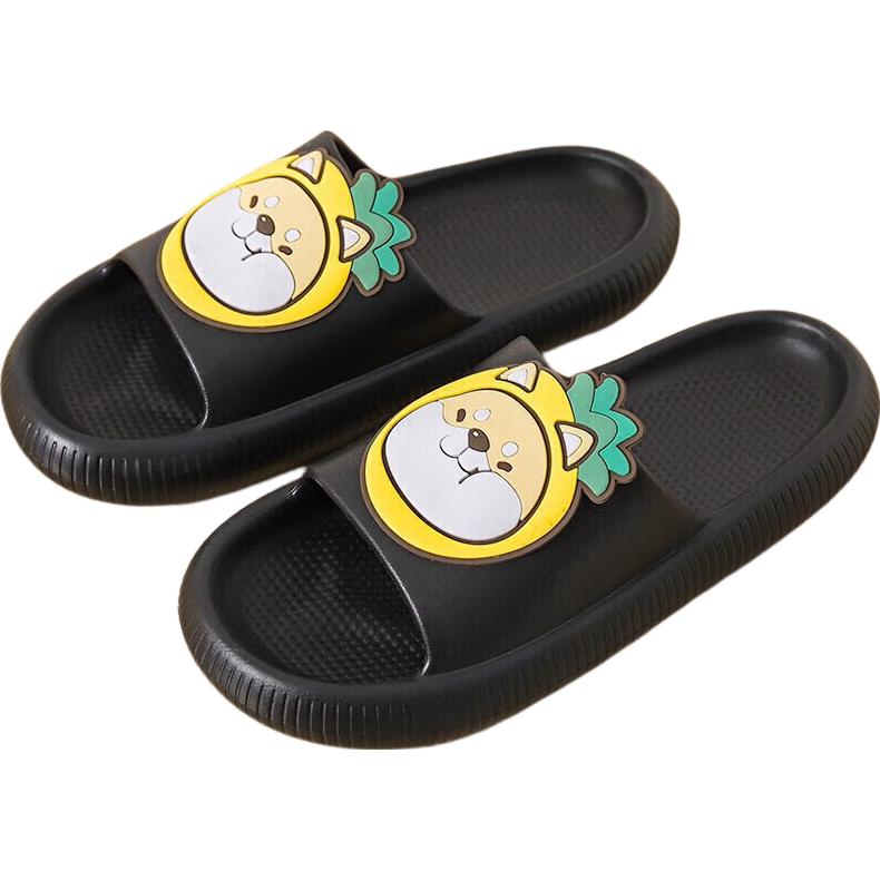 Huameijianbu Cartoon Dog Parent-Child Style Bathroom Indoor And Outdoor Wear Soft Elastic Slippers Men's Model HM901817 Black Size 44-45
