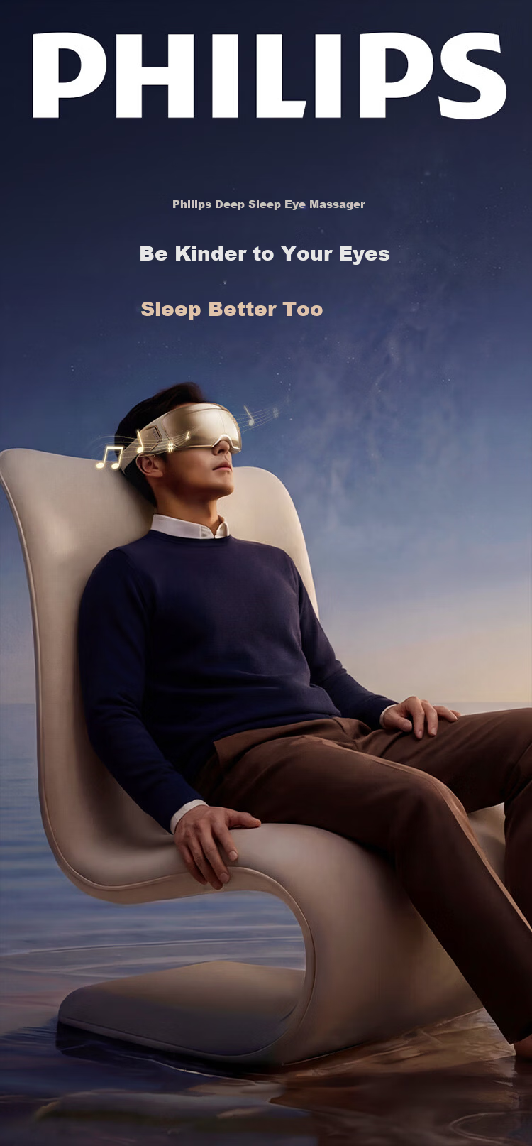 PHILIPS Eye Massager [Mid-Autumn Festival Gift], Eye Mask, Eye Massager, Eye Care Device, Fatigue Relief, Quiet Operation, Deep Sleep Aid, Gift for Parents, Boyfriend, Girlfriend, Birthday Present, 7105E 2