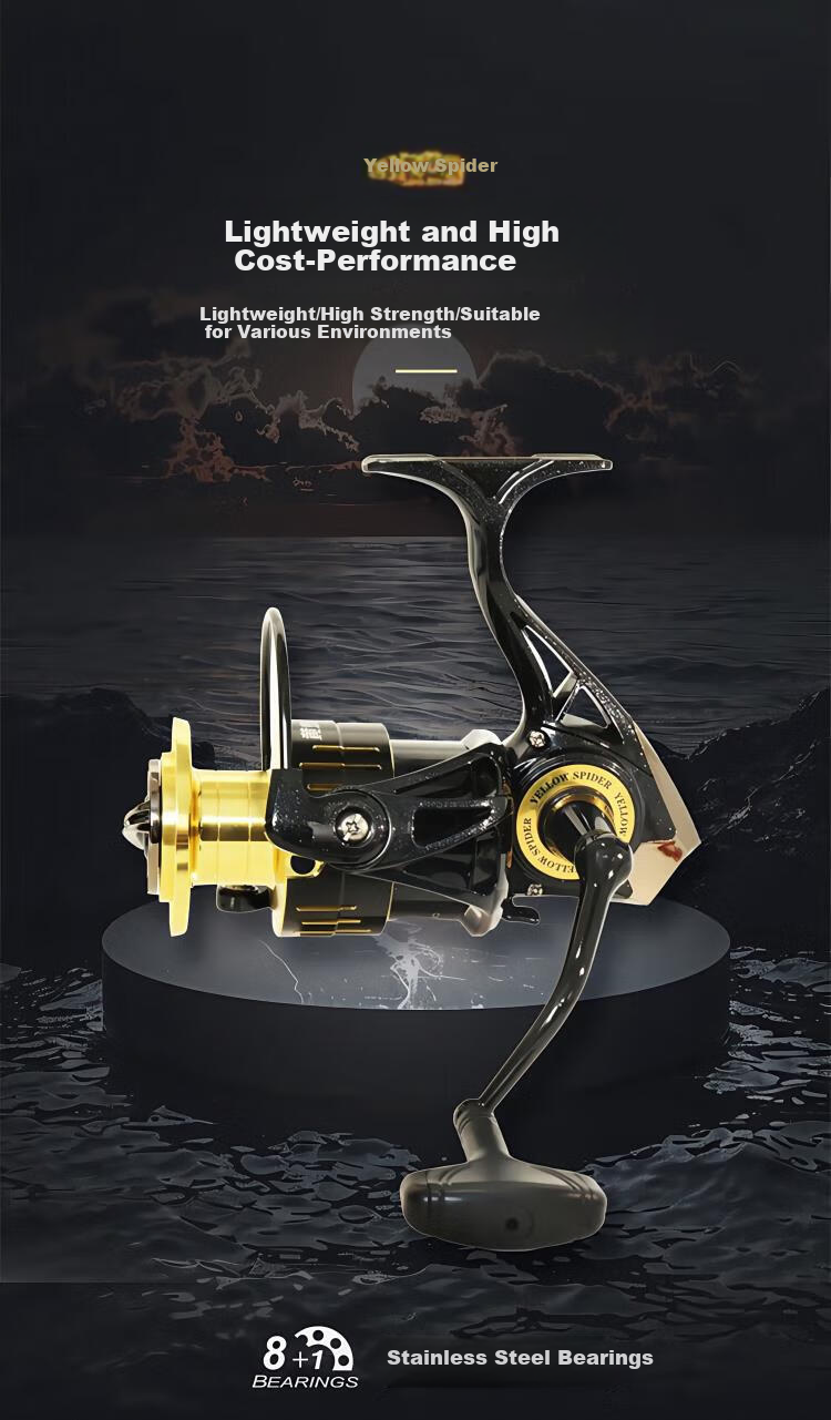 GW Spinning Reel Yellow Spider 8+1 Bearings Lure Reel Yellow Spider 1000S Model (Shallow Spool) 1