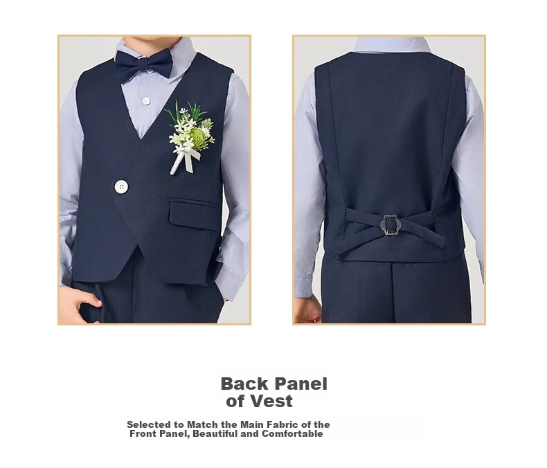 Romon Children's Suit Vest Boys' Piano Dark Blue Vest Student Host Performance Boys' Formal Wear Dark Blue 160 4
