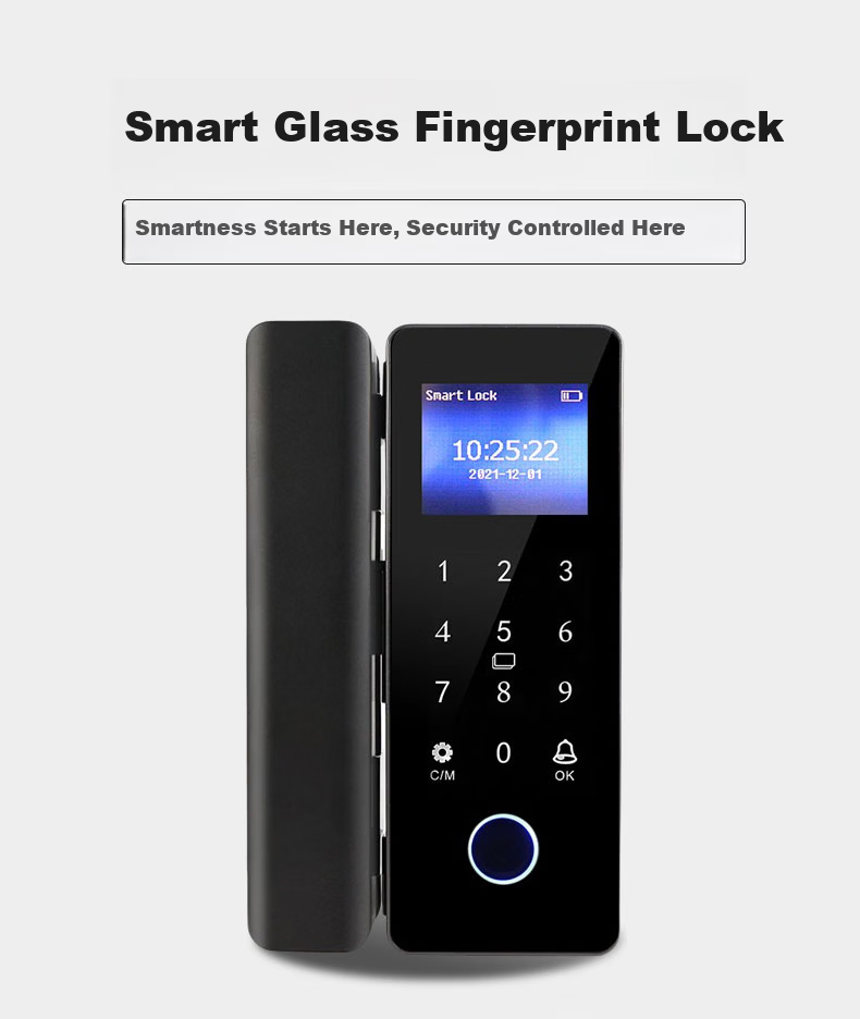 Youku Frameless Glass Door Fingerprint Lock, Wooden Door Fingerprint Door Lock, Single/double Electronic Password Lock for Access Control And Attendance with Screen, IC Card Mini Program Unlocking, DW-611 1