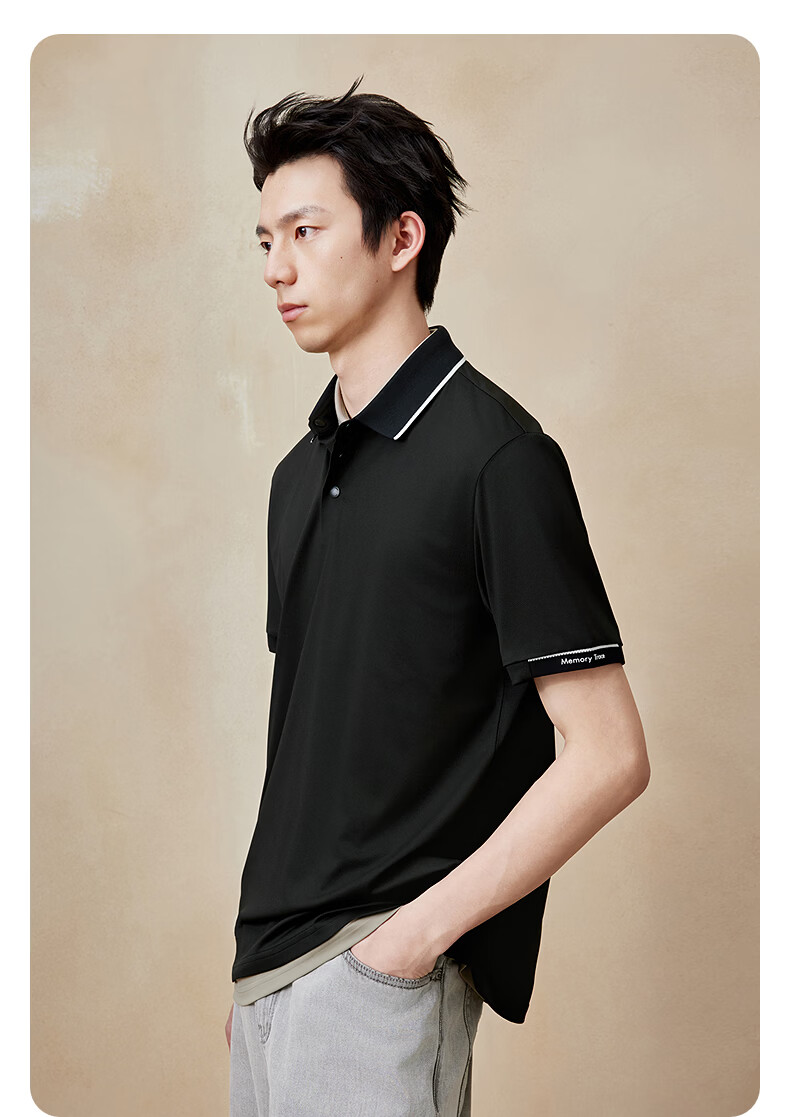 GXG Men's Jacquard Texture Casual Basic Polo Shirt Summer New Black XL 10
