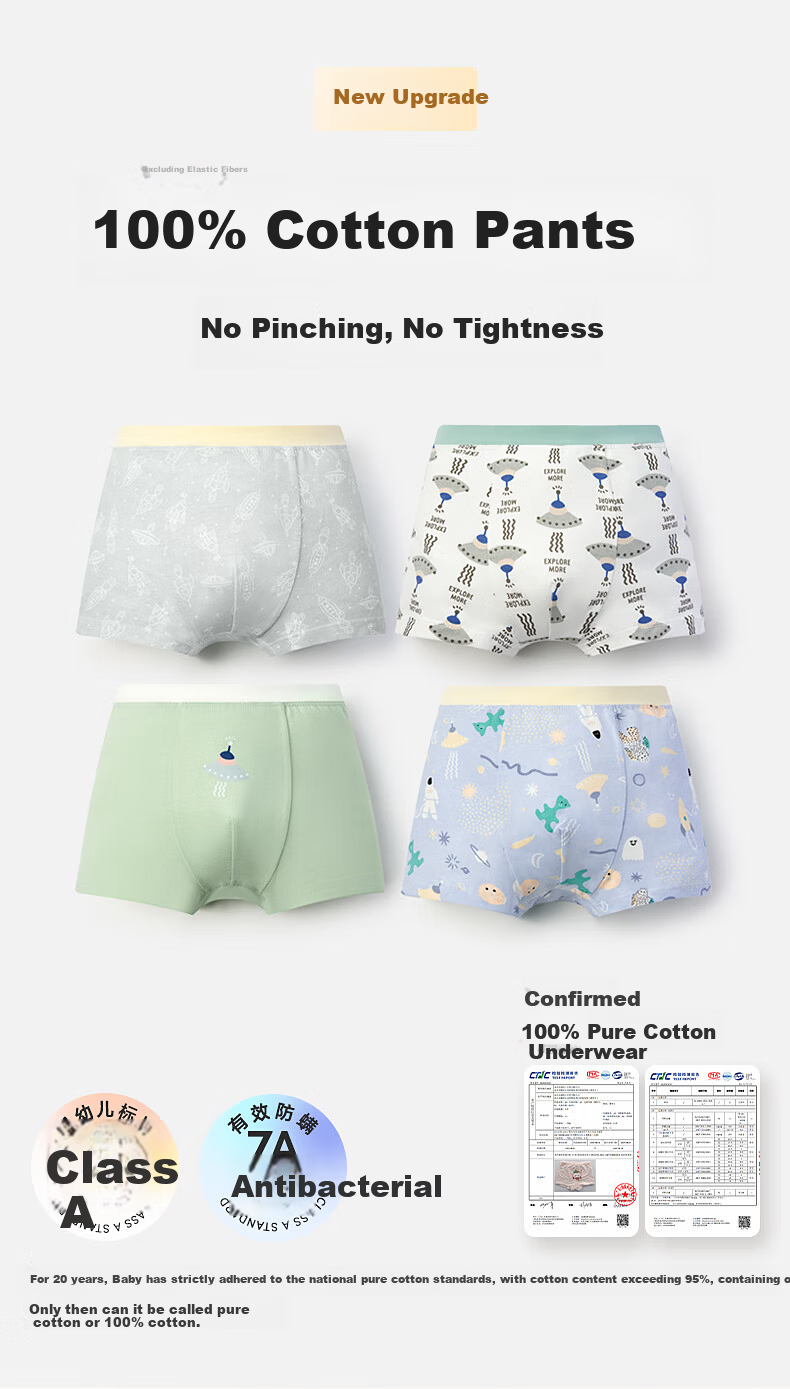 Baby Boys' Cotton A-Class Antibacterial Boxer Briefs Toddler Kids' Underwear 1