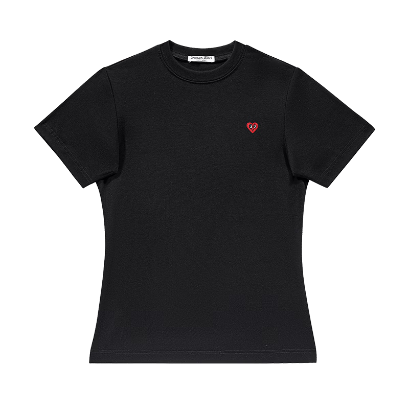 Charles Heart Trendy Short Sleeve Crop T-Shirt Summer Cross Back Print Slim Fit Hot Girl Style Top White