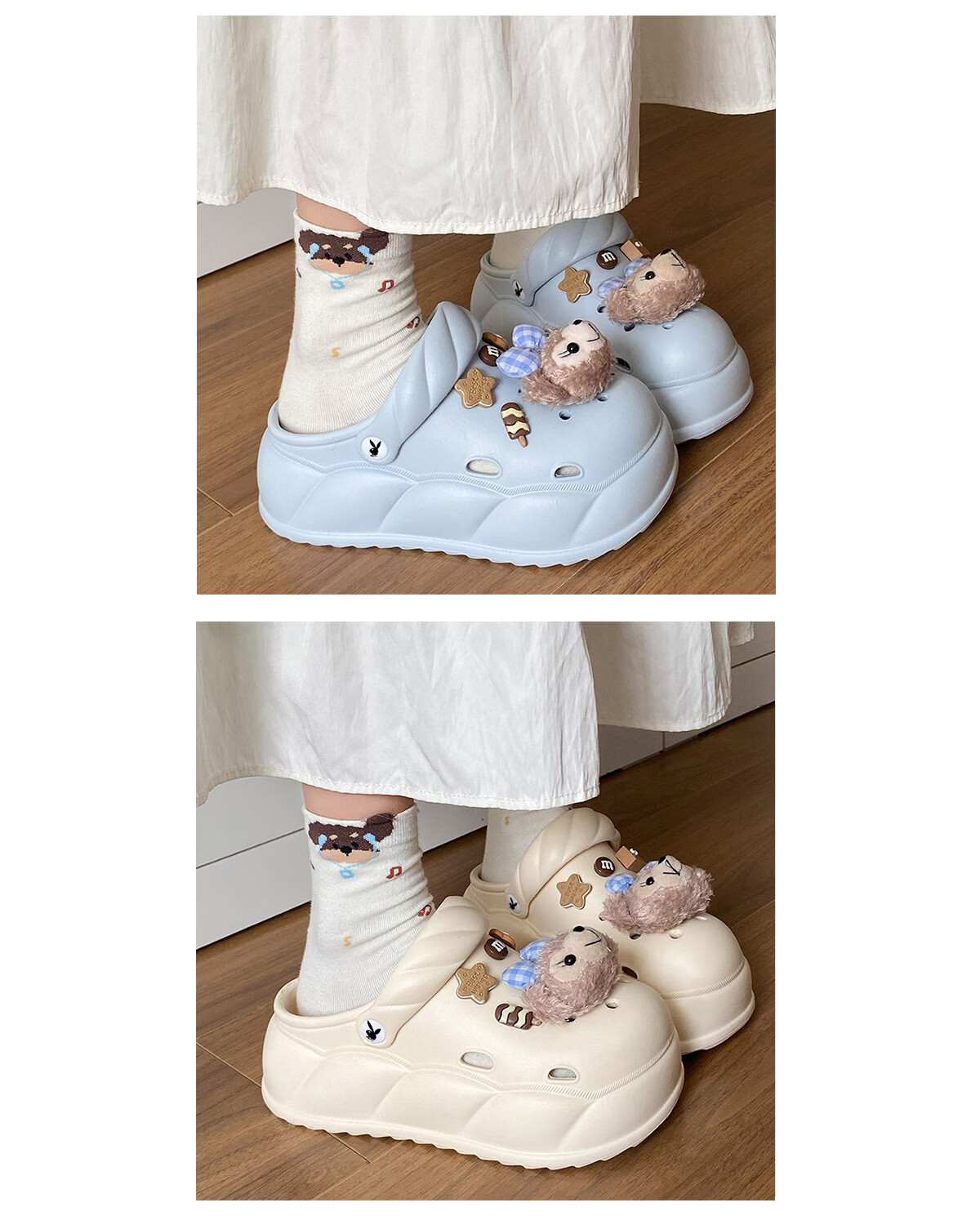PLAYBOY Women's Sandals 2026 Summer Thick Sole Hollow Shoes Soft Comfortable Dual-Purpose Beach Shoes White Size 38/39 5