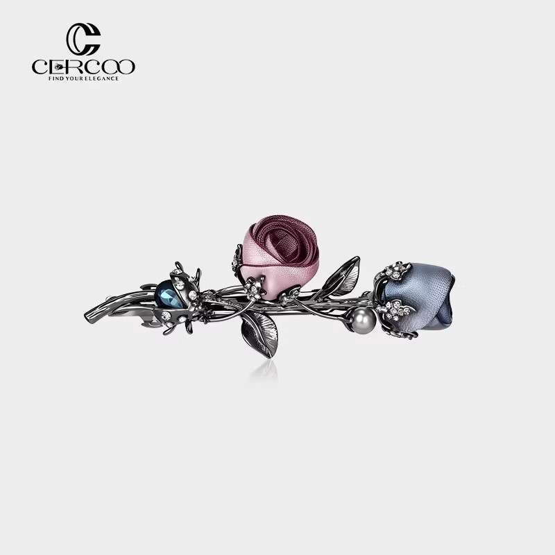 Cercoo Rose Hair Clip Horizontal Clamp Korean Top Clip Small Spring Hairpin Hair Accessory Qixi Valentine's Day Gift