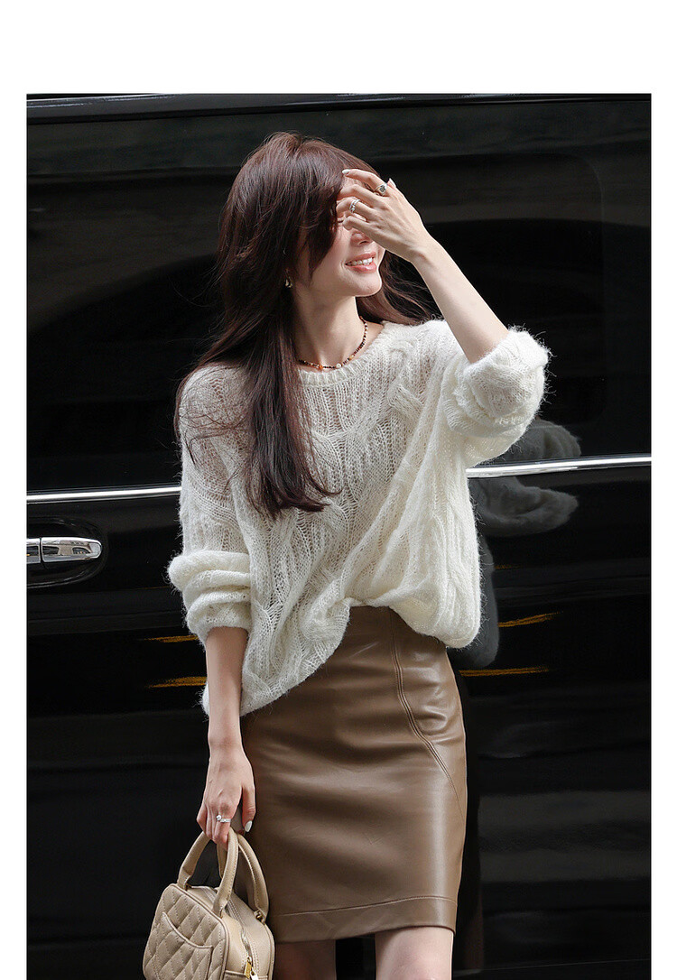 MT Fashion Cable Knit Spring Simple Crew Neck Versatile Loose Long Sleeve Pullover Sweater 3