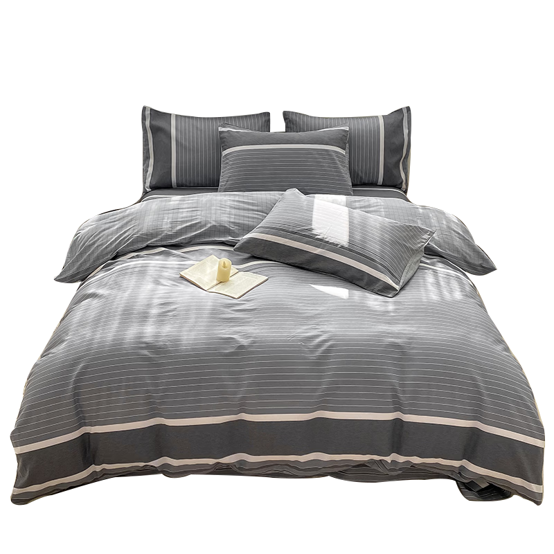 Wuyinliangpin 100% Cotton Four-Piece Bedding Set, Pure Cotton Duvet Cover And Bed Sheet 200*230cm, Striped Impressio