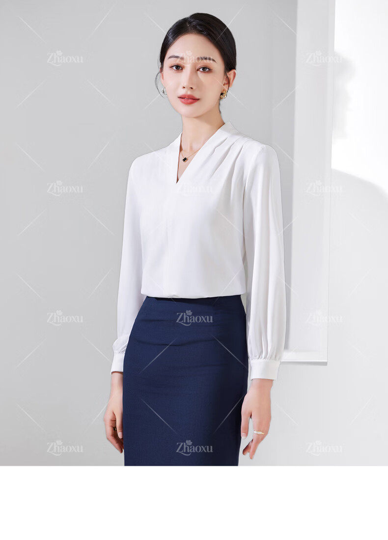 Chaoxu Women's Business Shirt Professional Formal White Long Sleeve Slim Fit Wrinkle-Free Commuter Workwear Interview Blouse Top 20