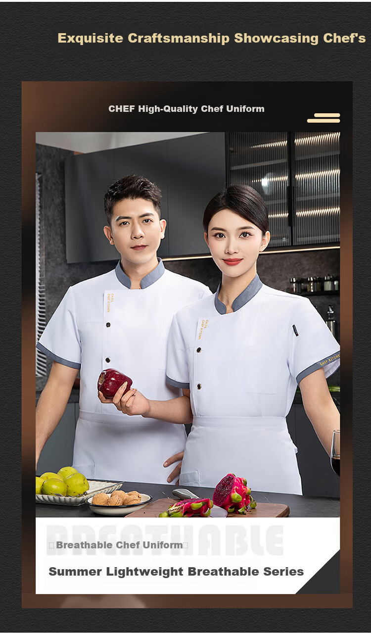 HANMANKE Summer Chef Workwear Short Sleeve Set Men Kitchen Uniform Work Clothes Custom Black Single Top 2XL 8