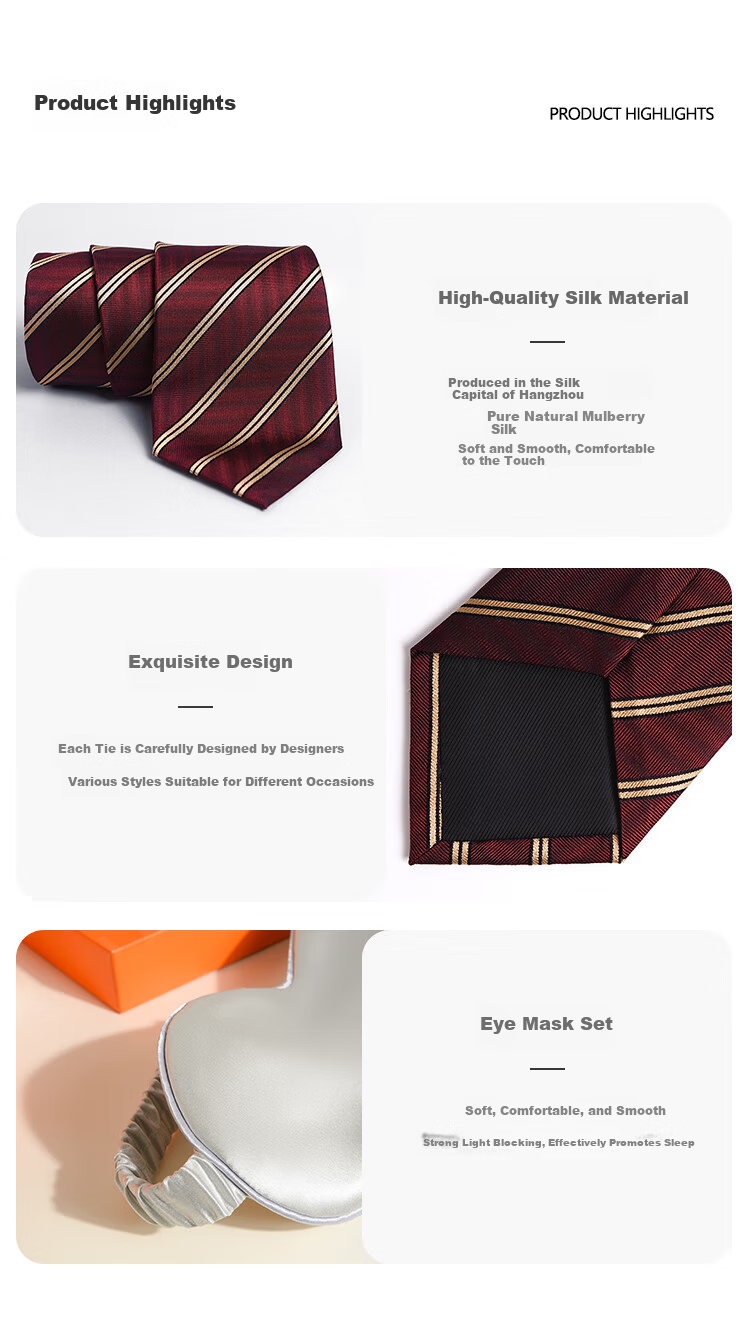 Hangsilk Silk Tie and Eye Mask Business Men's Set Gift Box for Dad and Husband Birthday Holiday Gift 6