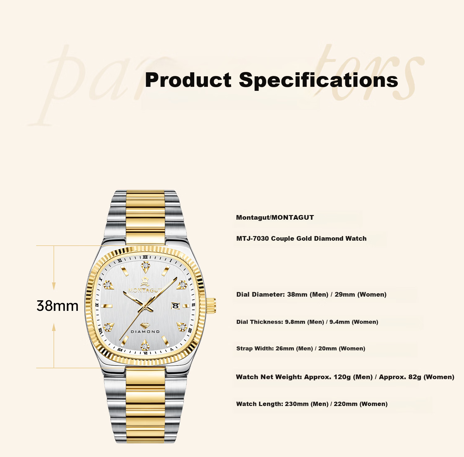 MONTAGUT Luxury Diamond-Studded Fashion Waterproof Couple's Business Watch for Men and Women - Spring Festival Gift 6
