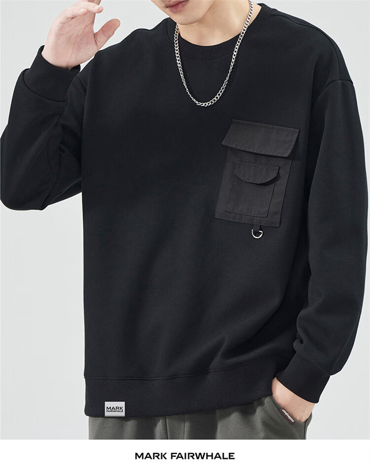 MARK FAIRWHALE Men's Sweatshirt Spring Autumn American Style Casual Long Sleeve T-Shirt Black L 7