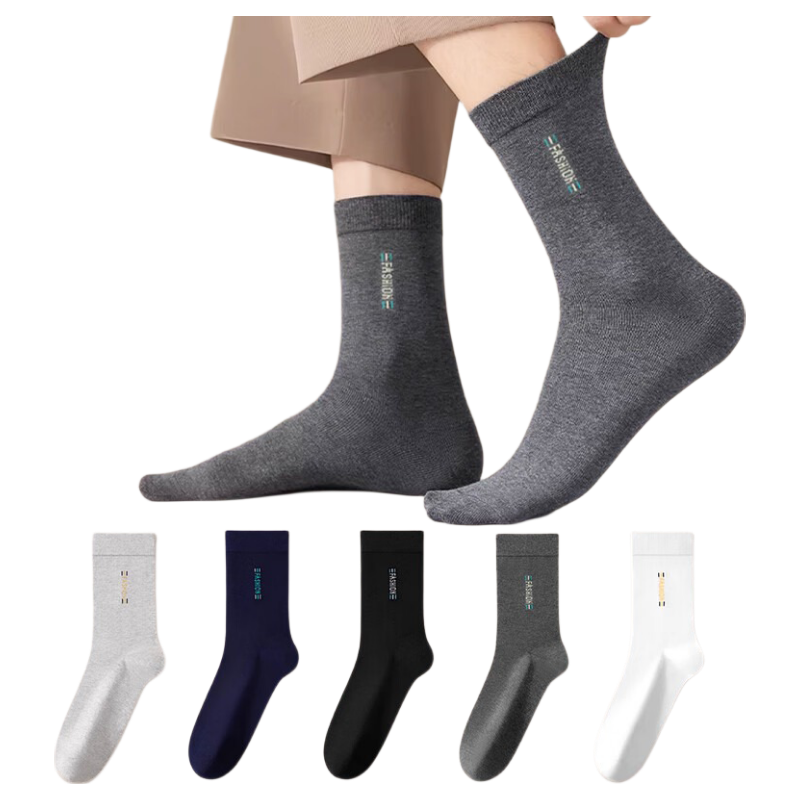 Cotton Full Men's Mid-Calf Socks Autumn Winter 100% Pure Cotton 10A Antibacterial Odor-Resistant Sweat-Absorbing Breathable Business Casual 6 Pairs