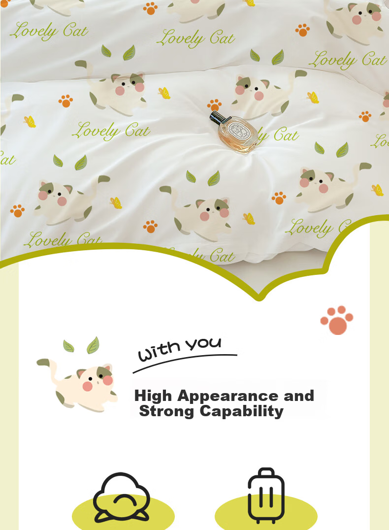 Qihaiqiu Disposable 4-Piece Bedding Set Thickened Sheet and Duvet Cover Portable Double Hotel Travel Business Use [Little Green Rabbit] 2