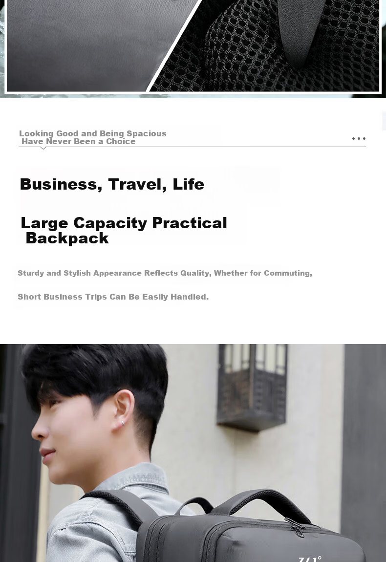 361° Backpack Men's Business Large Capacity Dual Shoulder Bag Independent Laptop Compartment Commuter Travel Casual Bag 8