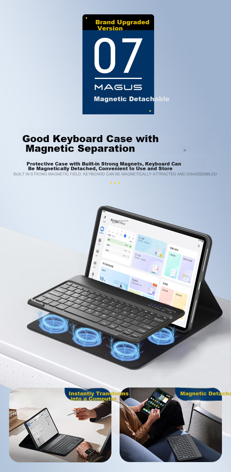 MAGUS Keyboard Protective Case for vivopad5/pad5e, Full-Cover Shockproof Case for pad3/iqoo pad5, 12.1-inch Tablet Magnetic Wireless Keyboard and Mouse Set 3