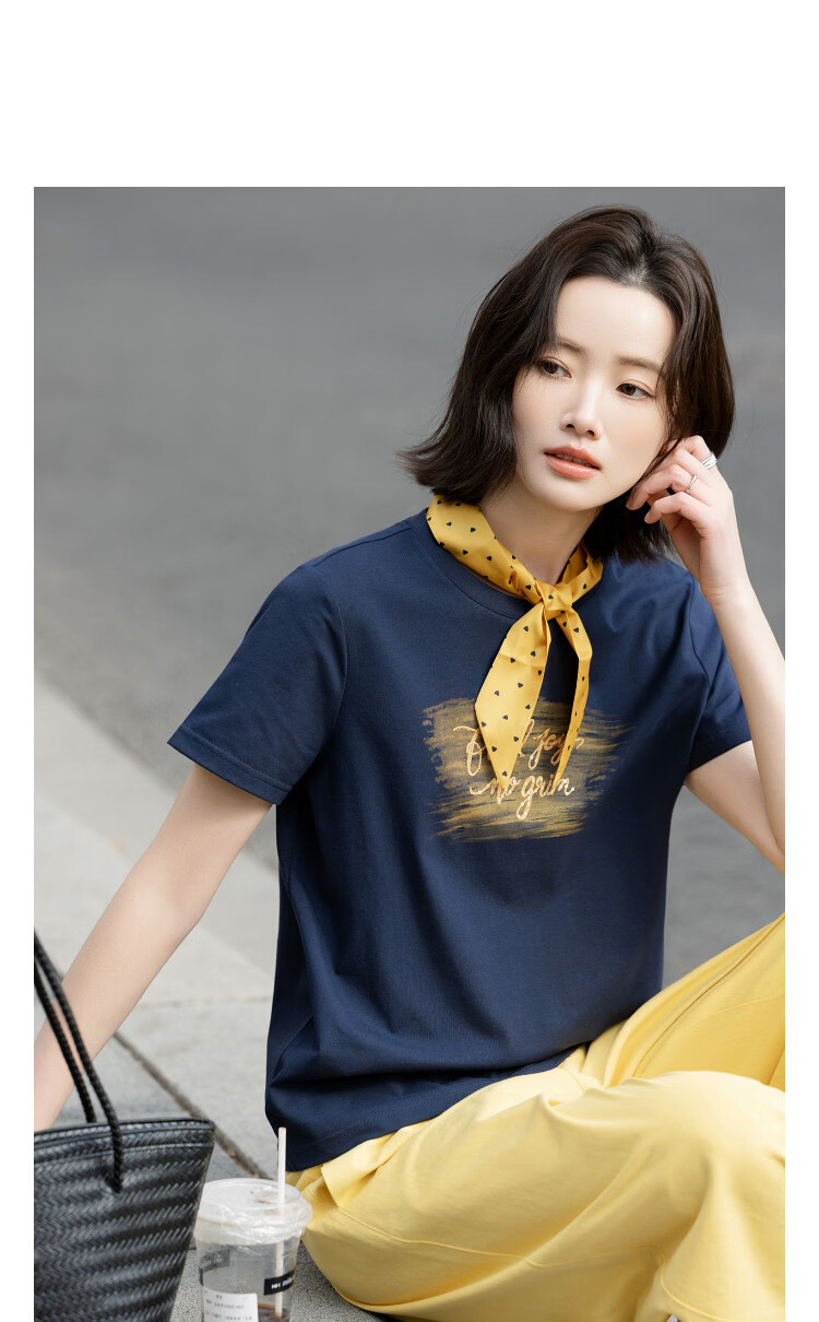 Demana [Comfortable and Relaxed] Summer Simple Style Cotton-Spandex Color-Block Letter Embroidered Slim Fit Short Sleeve T-Shirt for Women Premium Feel 11