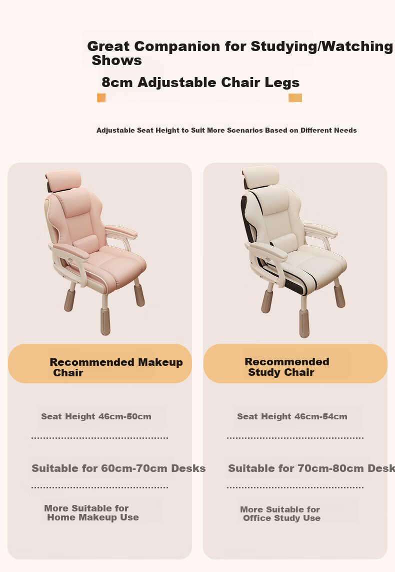 Chibilun Computer Chair Study Chair Bedroom Home Gaming Chair Ergonomic Reclining Backrest Chair Comfortable for Long Sitting 6