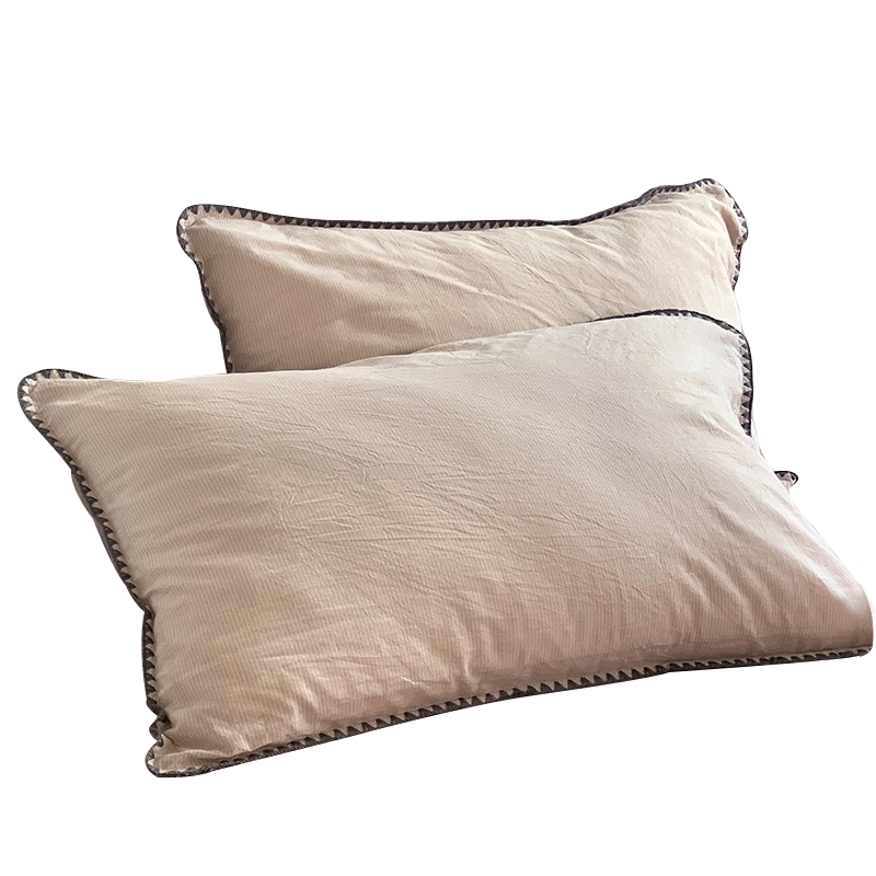 Wuyinliangpin Class A Pure Cotton Pillowcase, 100% Cotton Shell Embroidery Pillowcase, Pillow Cover, 48x74cm Pair, Striped Brow