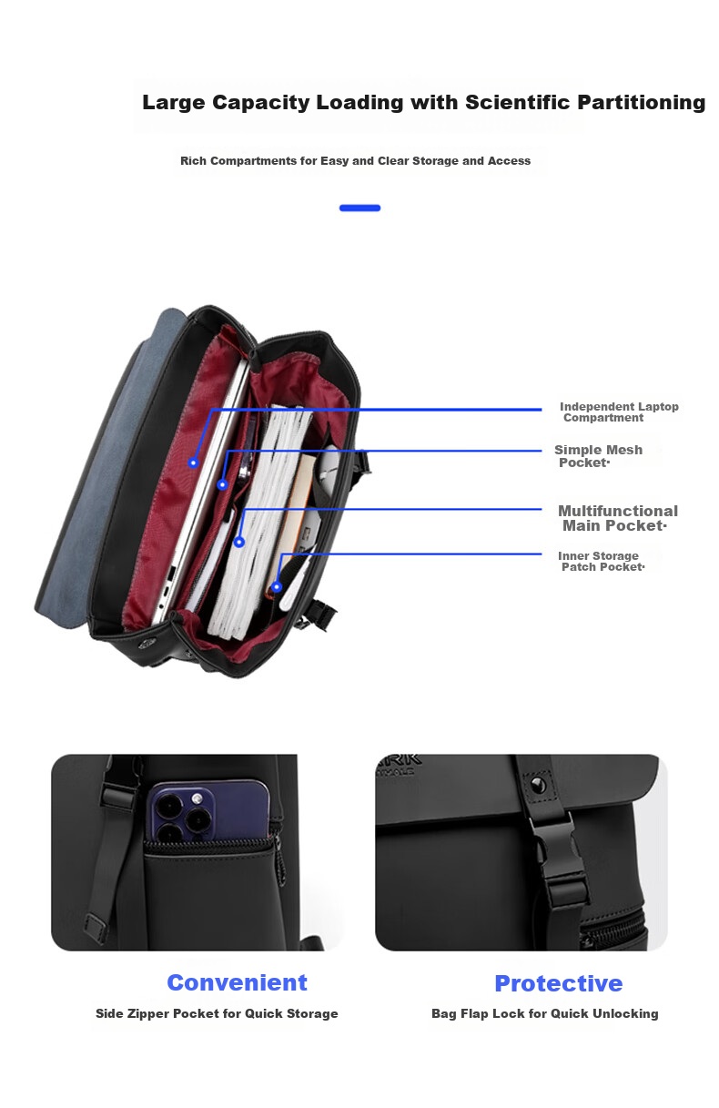 MARK FAIRWHALE Genuine Leather Business Laptop Backpack Large Capacity Fits 15.6-inch Notebook Casual Commuter Travel Backpack 4