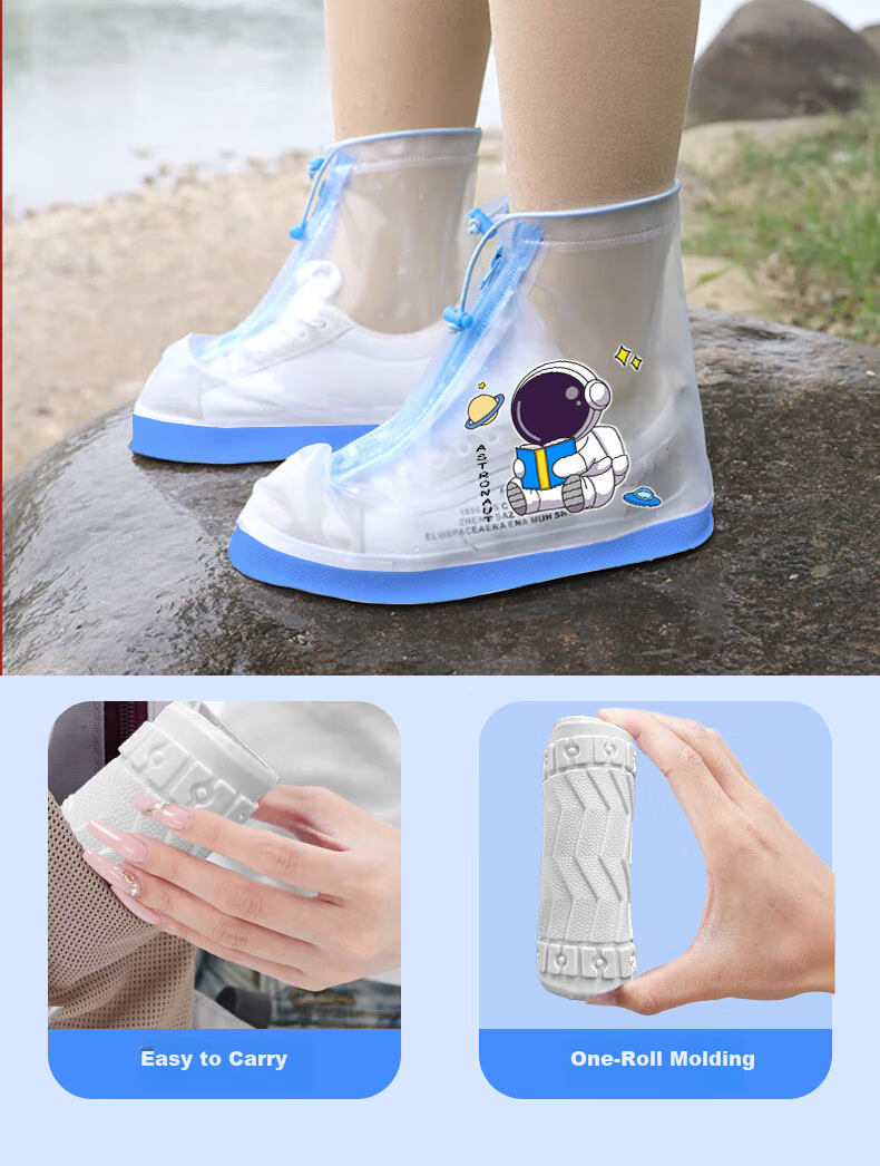 Qihaiqiu Children's Rain Shoe Covers Unisex Mid-High Anti-Slip Wear-Resistant Thickened Waterproof Storm Boots Astronaut XXL 7
