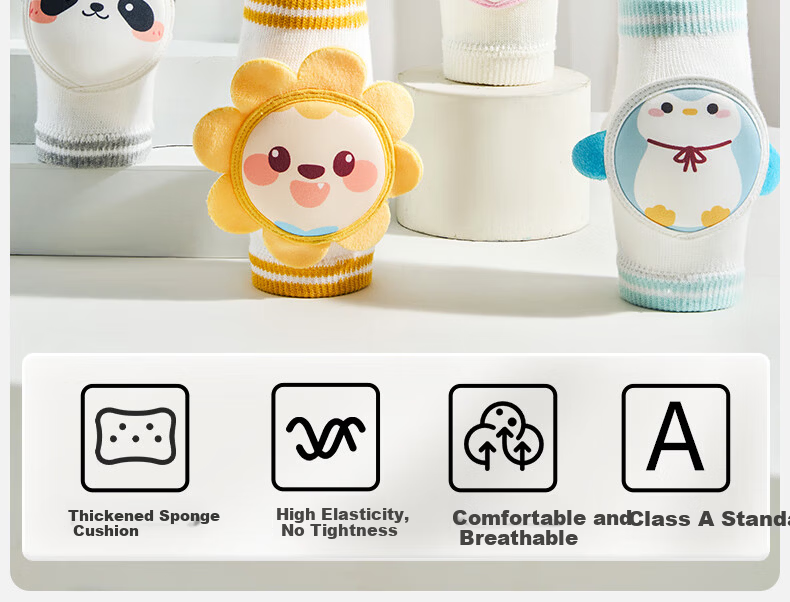 OUYUN Baby Knee Pads Toddler Crawling Anti-Fall Knee and Elbow Protectors Naughty Dinosaur + Cute Penguin 2