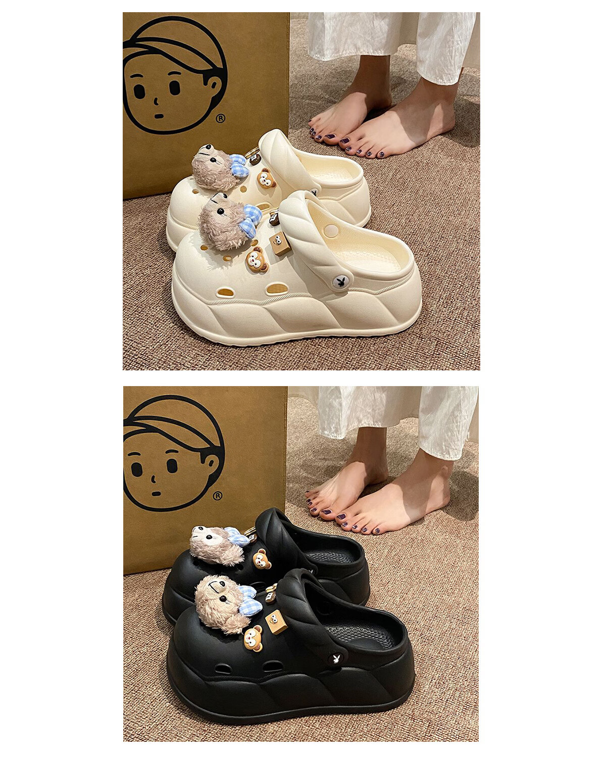 PLAYBOY Women's Sandals 2026 Summer Thick Sole Hollow Shoes Soft Comfortable Dual-Purpose Beach Shoes White Size 38/39 8