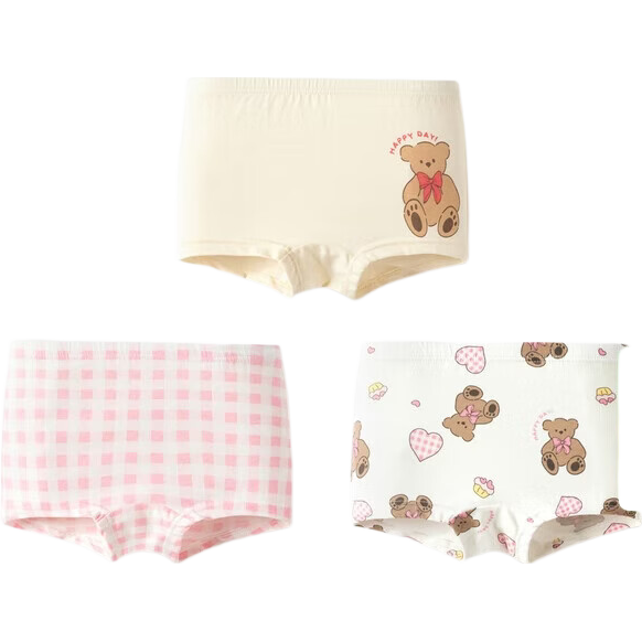 BALABALA Baby Cotton Boyshort Underwear for Girls, Skin-Friendly Children's Shorts That Don't Pinch PP, Three-Pack 209925170026