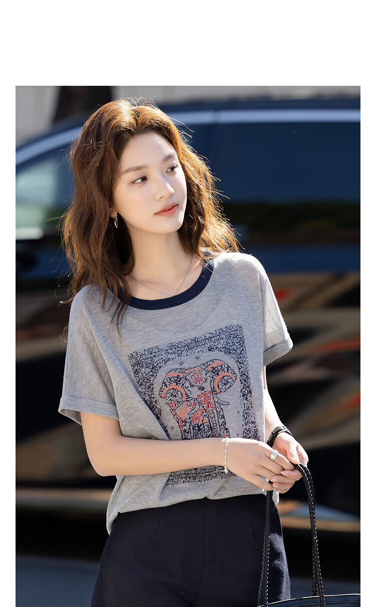 Demana [Light Oxygen Lyocell] Summer Colorblock Crew Neck Elephant Jacquard Raglan Loose Slim Knit Sweater for Women Premium Feel 10