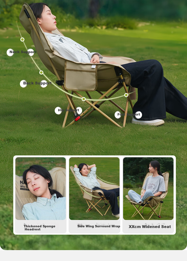 Gosoo Outdoor Folding Camping Chair Moon Chair Backrest Chair Padded Lazy Fishing Chair Portable Picnic Folding Stool 2