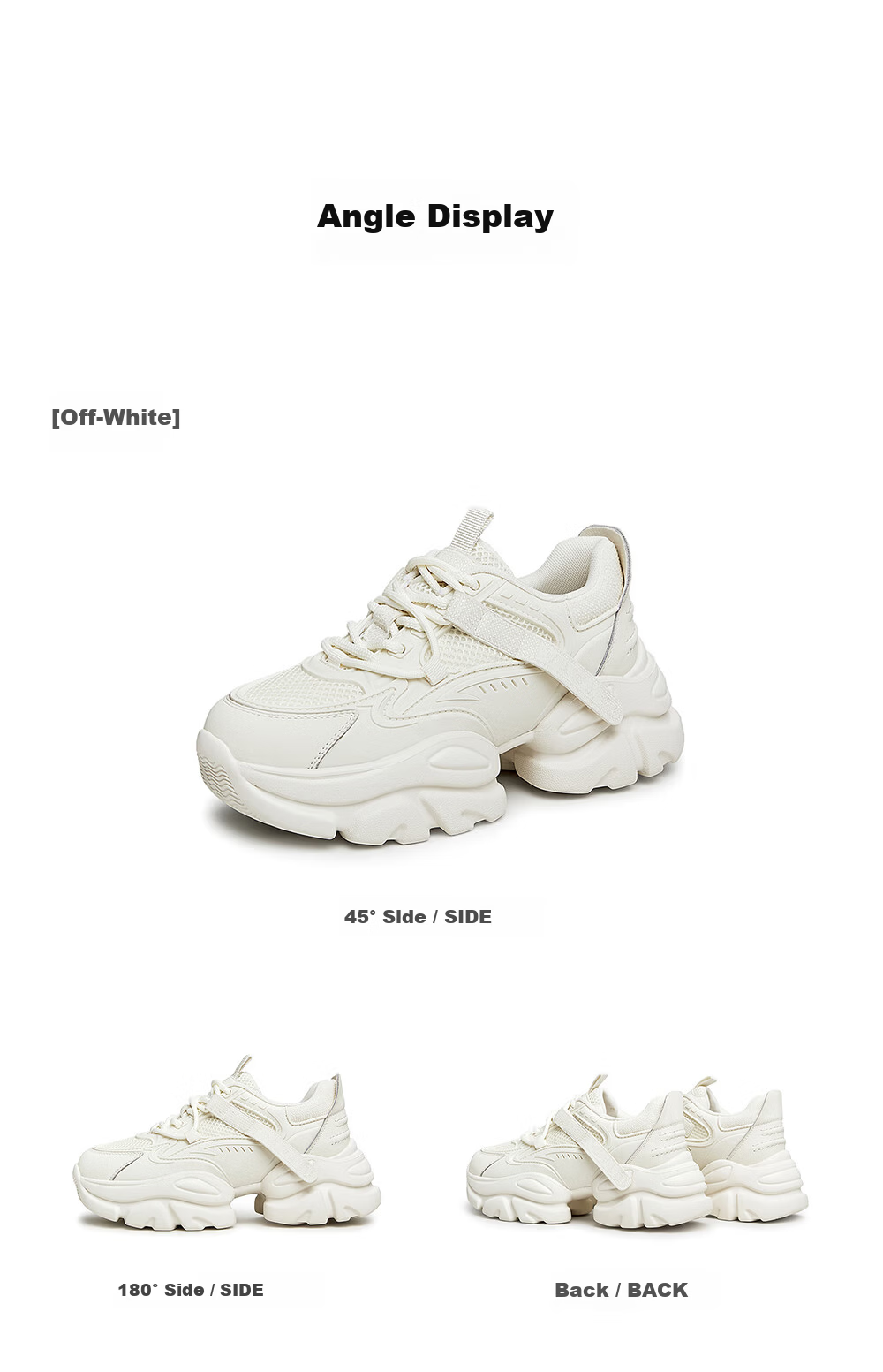 TATA Bubble Cream White Dad Sneakers Height Increasing Casual Shoes Thick Sole Versatile Sports Shoes AM5 Off-White (Single) Size 36 12