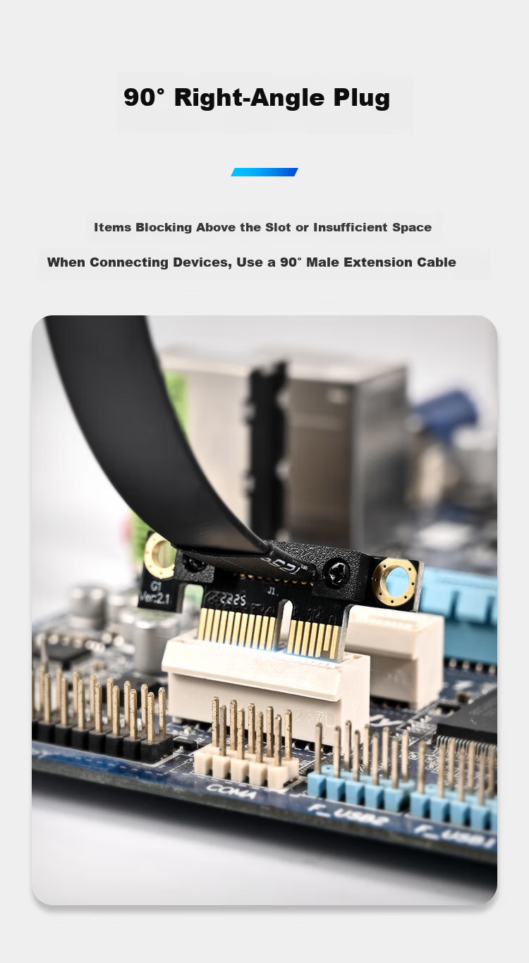 NVV PCI-E Extension Cable PCIe X1 3.0 Network Card Sound Card USB NVME Expansion Adapter 10cm Black 90-Degree Right Angle 3