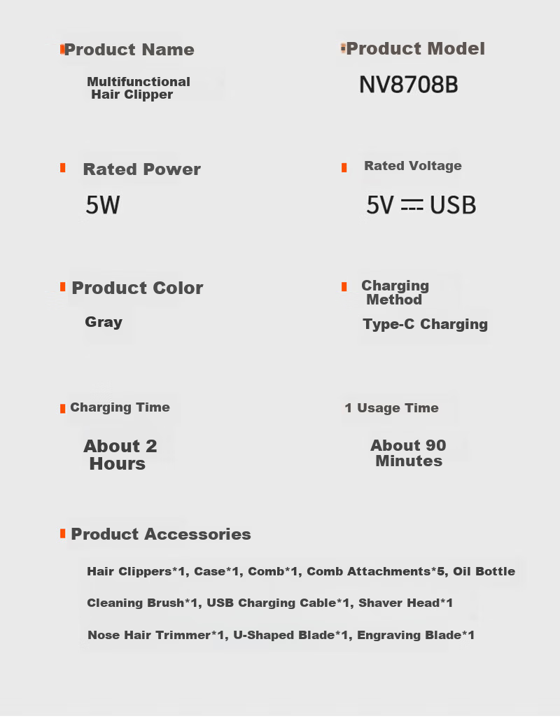 MKS Multifunctional Hair Clipper Shaver Nose Hair Trimmer Sideburn Engraving Electric Haircutting Machine Electric Hair Clipper Home Use 5-in-1 NV8708B 13