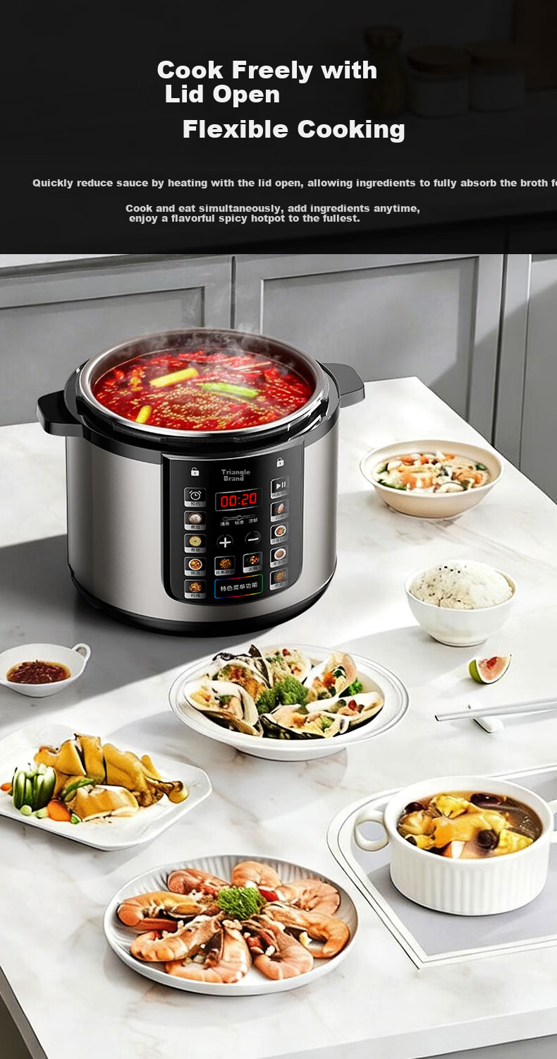 Triangle 6L Electric Pressure Cooker Large Capacity Dual Inner Pots Smart Programmable High-Pressure Rice Cooker SJ60H-06YD2 for 5-8 People 7