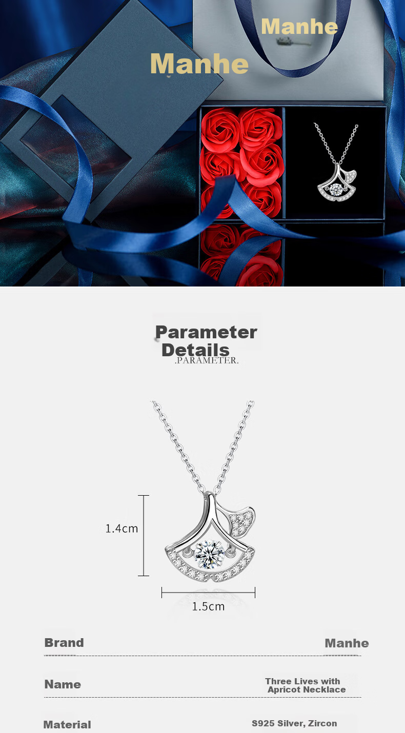 MANHE S925 Silver Necklace Women's Pendant Jewelry Birthday Women's Day Gift for Girlfriend Wife 7