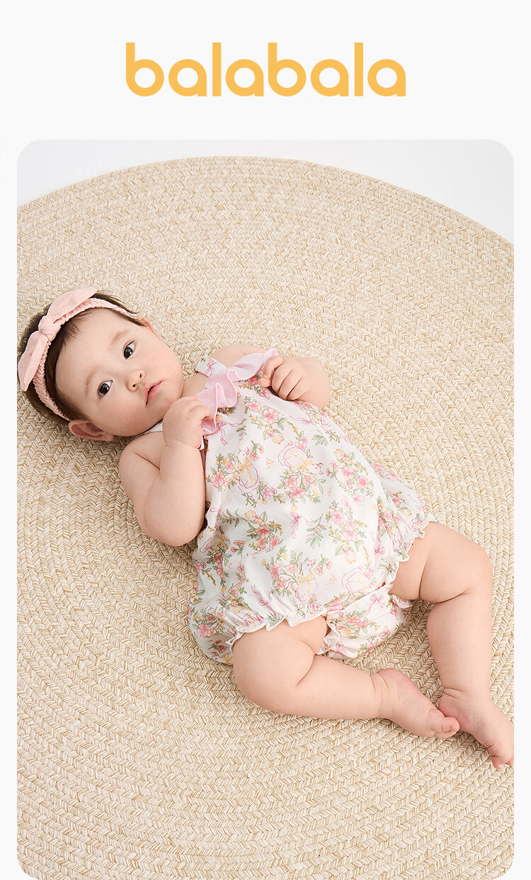 Balabala [balaOne] Baby Romper Infant Toddler Girls Triangle Bodysuit 2026 Summer Sweet Cute 2