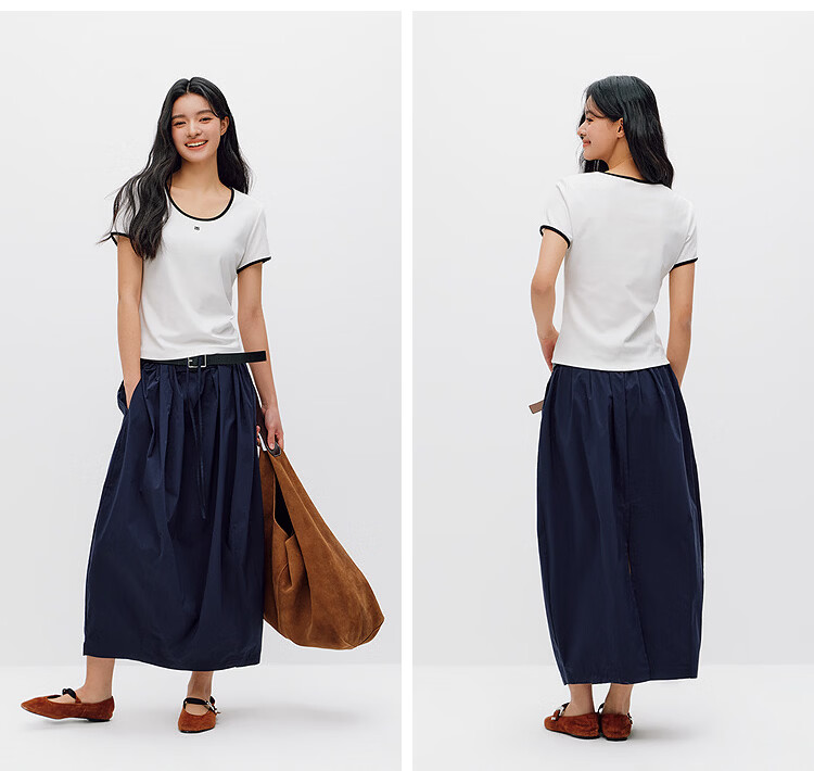 Semir Cooling T-Shirt | Mall Same Style Women's Summer Short Sleeve Color Block U-Neck Slim Fit 2026 Top 101326100003 17