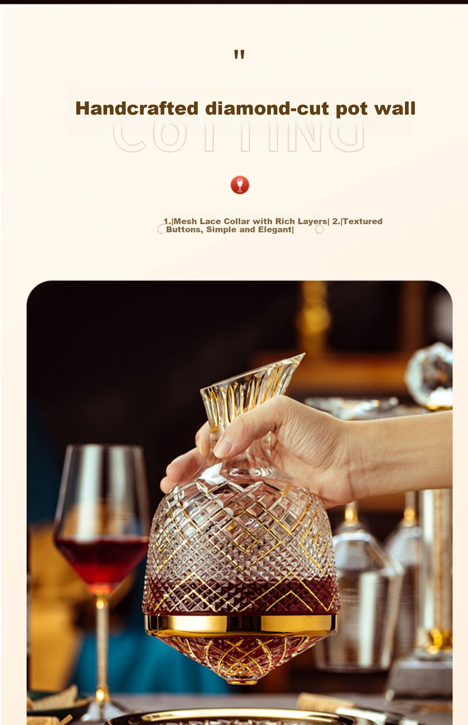 FANKAQI Luxury Crystal Wine Glass Set with Decanter High Stem Red Wine Glasses Gift for Housewarming Wedding Birthday 3