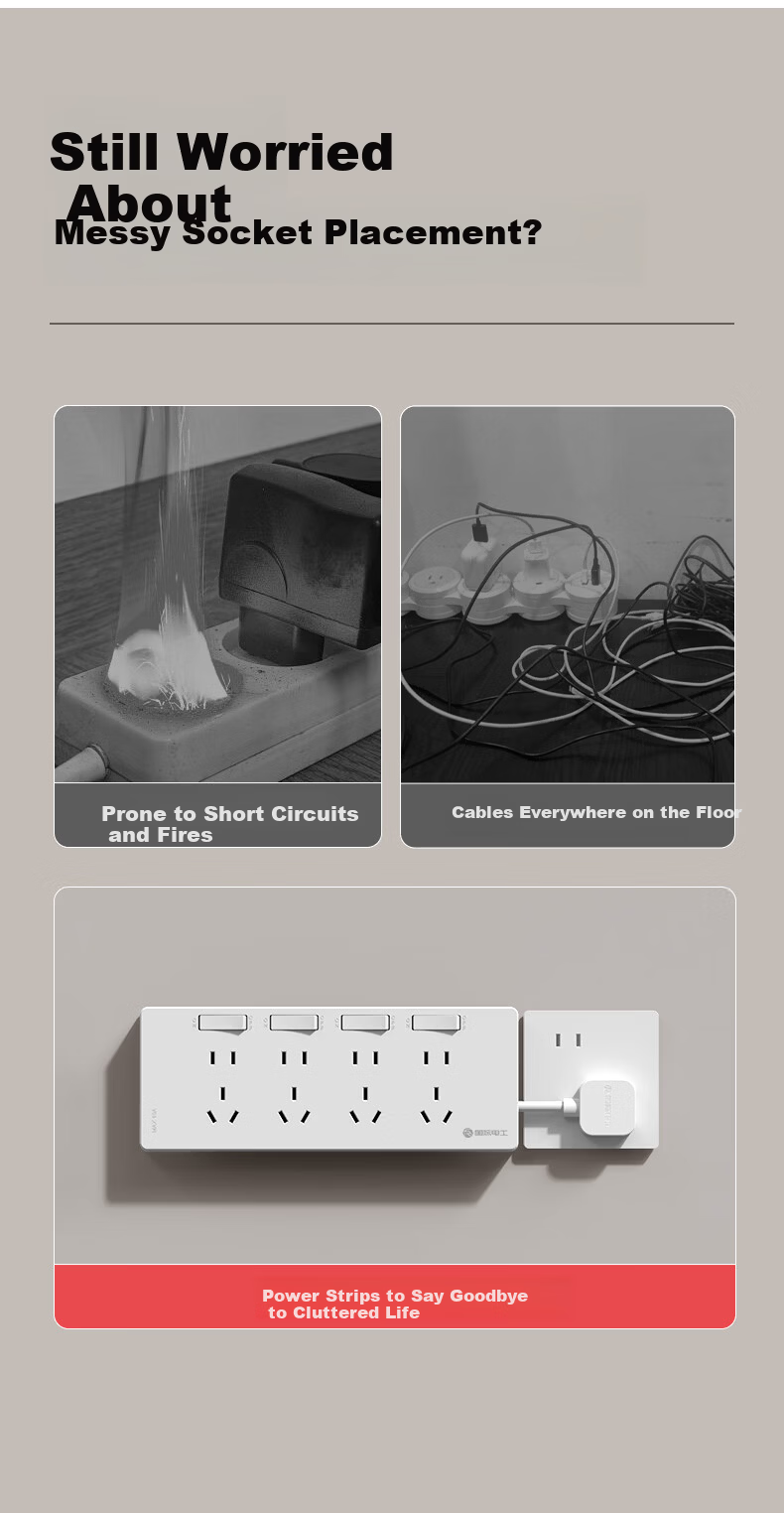 International Electric Multi-Port Wall-Mounted Wireless Extension Socket Expander Power Strip Panel Right-to-Left Expansion White 4