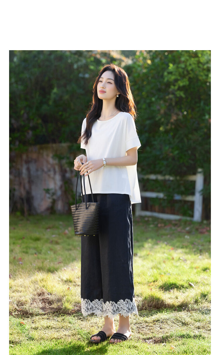 Demana [Cool Sorona] Summer Refreshing Non-Sticky Wide Neckline Decorative Short Sleeve Slim Fit T-Shirt for Women Premium Feel 6