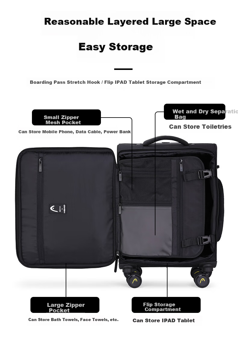 HEAD Lightweight 20-inch Carry-on Soft Luggage Large Capacity Ski Travel Suitcase Tennis Racket Bag 6