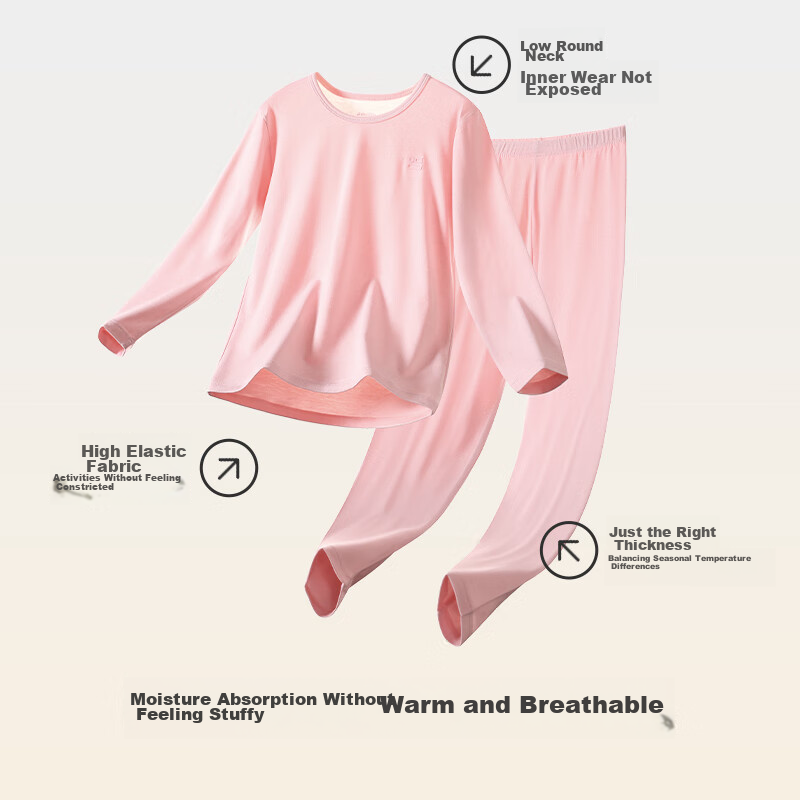 Jiusuiban Children's Thermal Underwear, Girls' Autumn And Winter Fleece-Lined Thin School Uniform Base Layer Cotton Sweater Pajamas Pants, Big Kids Autumn Clothes And Pants