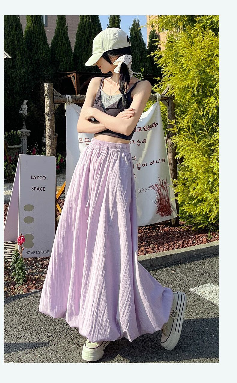Langsha Bud Half Skirt Women Spring Summer Thin High Waist Loose Slim A-Line Puffy Cloud Mid-Length Skirt 21