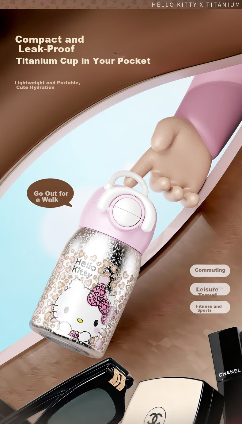 SANRIO Hello Kitty Double Drink Titanium Insulated Cup 316 Stainless Steel Straw Birthday Gift for Women 250ml 9